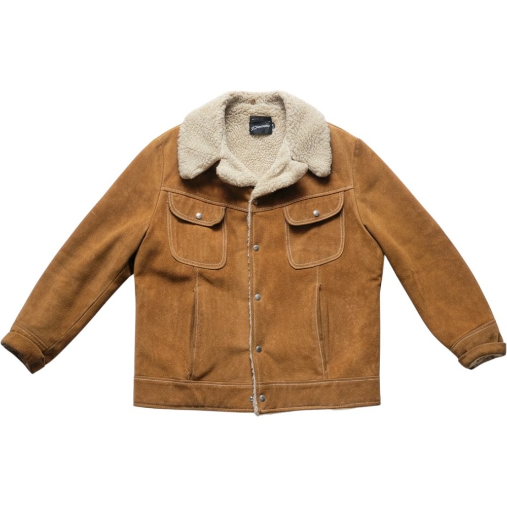 Vintage JCPenney Tan Suede Shearling Rancher Trucker Jacket Mens 46 Regular